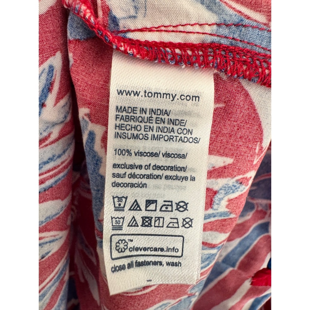 Tommy Hilfiger Womens Red Blue‎ Tropical Floral Fleur Button Up Blouse Large - Picture 7 of 8